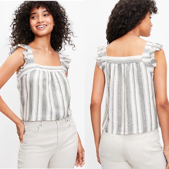 LOFT Tops - Loft Striped Ruffle Shoulder Top